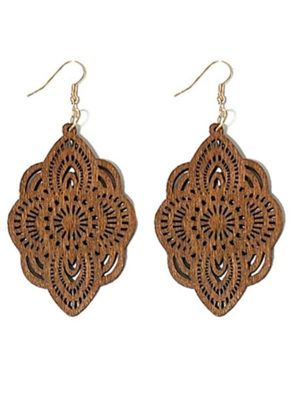 Bohemian Wood Earrings Natural Retro Lightweight Hollow Pattern Geometric